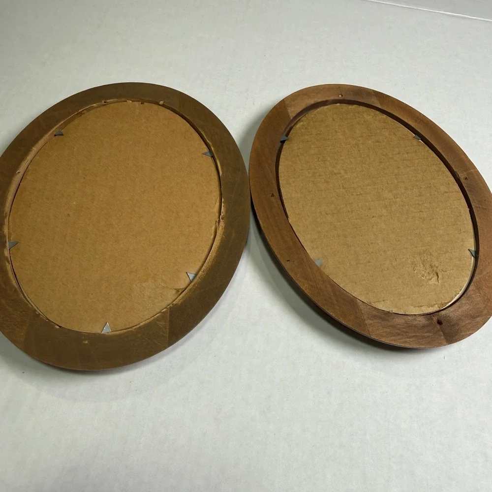 Vintage 1983 Signed Silhouette Portraits Boy and Girl Oval Wood Frames Pair